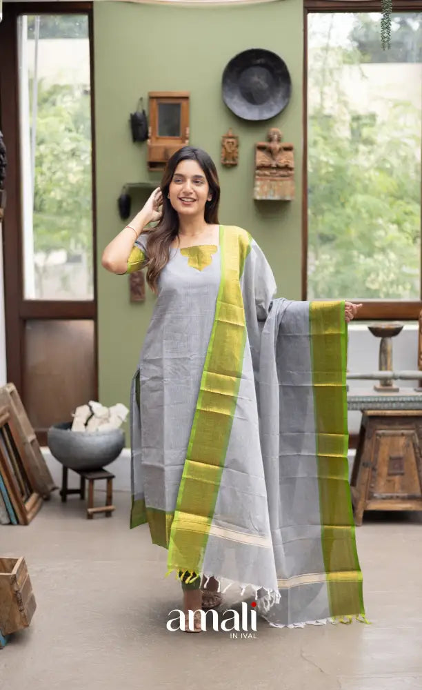 Meera Cotton Salwar Ash and Light Green tone Plus Size salwar